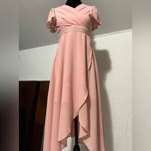 Shein A-Line V-Neck Ruffle Sleeves Pleated High Low Formal Dress Girl 10 L